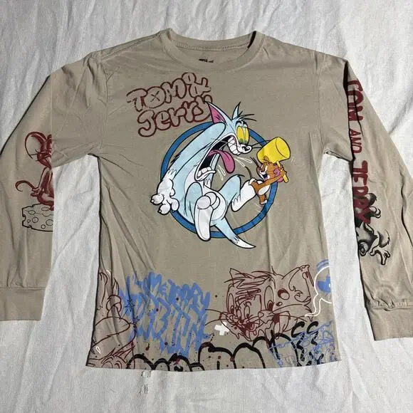 Tom & Jerry Grafitti All Over Graphic Long Sleeve T-Shirt Unisex Size Small - Picture 1 of 11